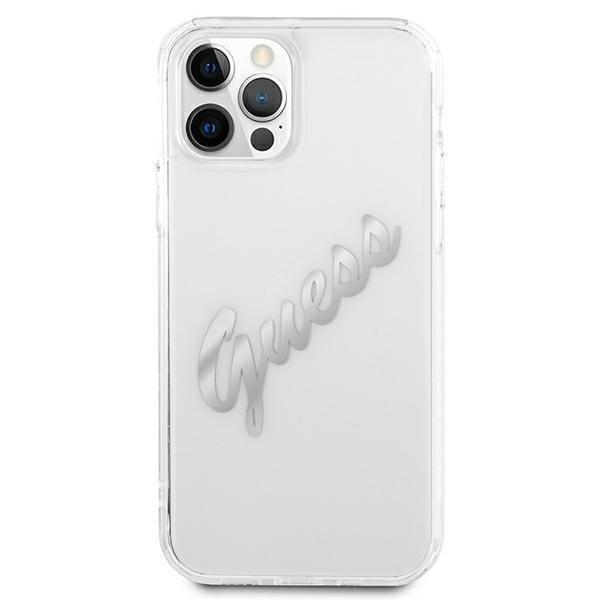 Guess Guess Vintage Script Silver Skal iPhone 12 / 12 Pro - Transparent