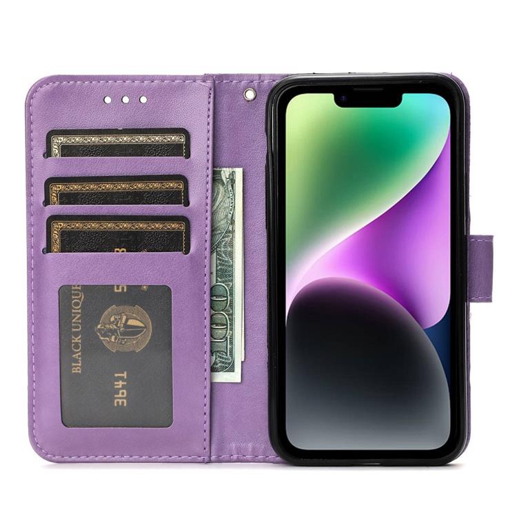 OEM iPhone 14 Plus Plånboksfodral Imprinted Roses - Lila