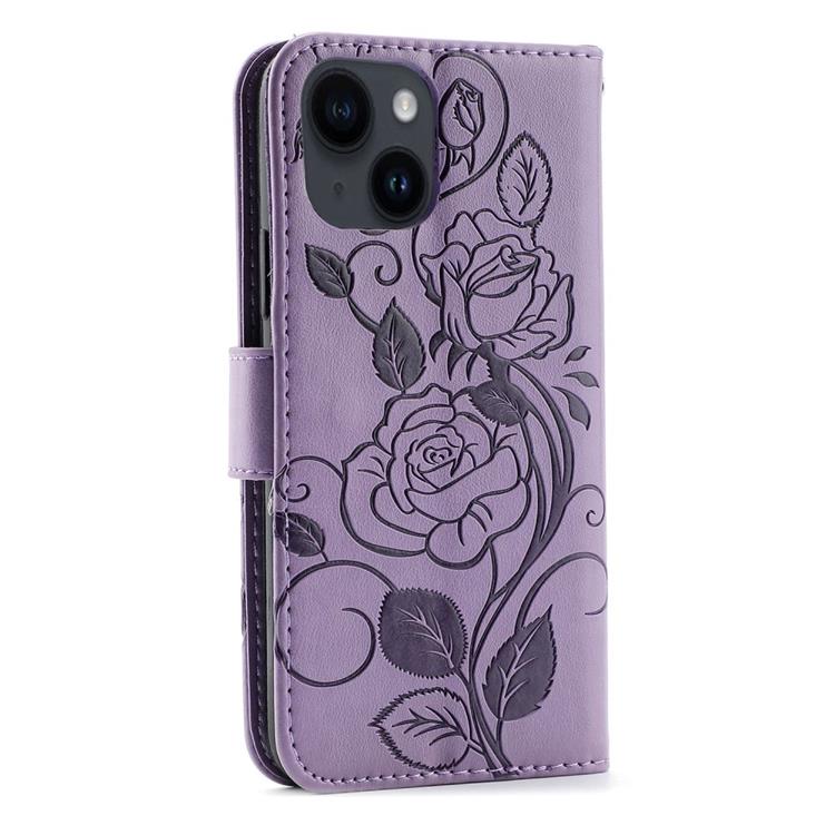 OEM iPhone 14 Plus Plånboksfodral Imprinted Roses - Lila
