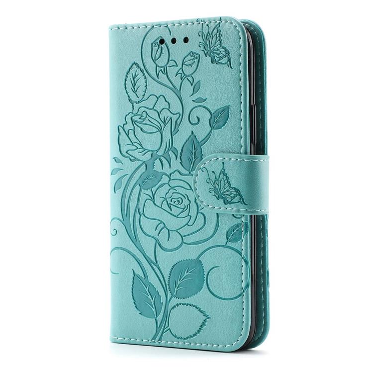 OEM iPhone 14 Plus Plånboksfodral Imprinted Roses - Turkos