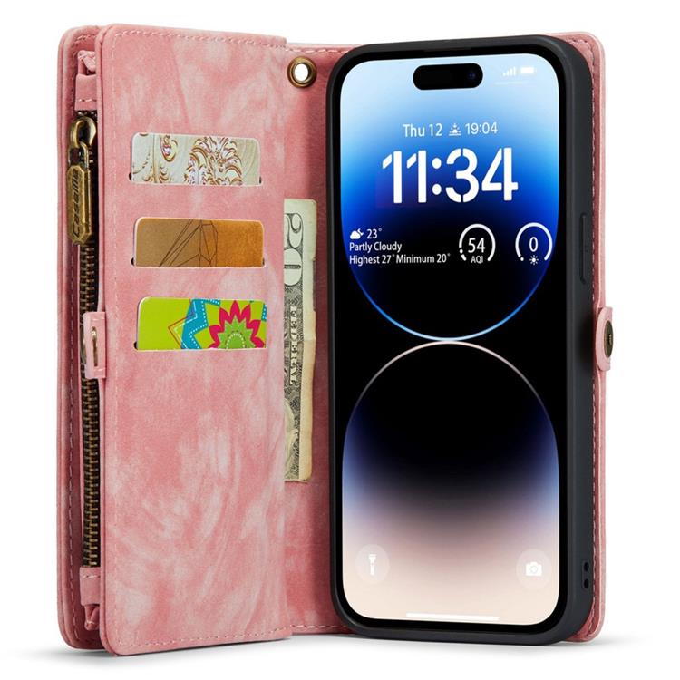 UTGATT CASEME iPhone 14 Pro Max Plånboksfodral Äkta Läder Detachable - Rosa