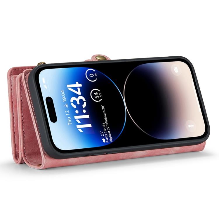UTGATT CASEME iPhone 14 Pro Max Plånboksfodral Äkta Läder Detachable - Rosa