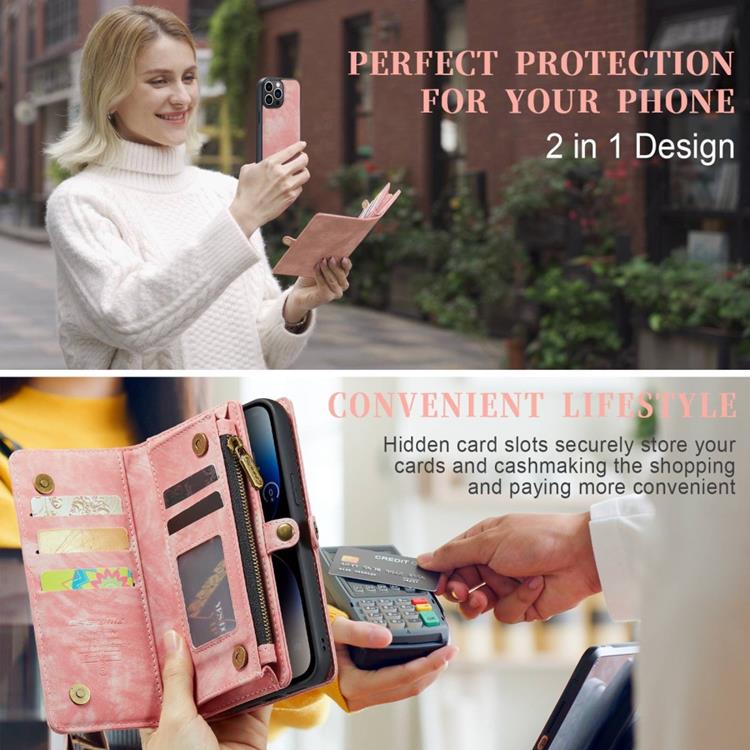 UTGATT CASEME iPhone 14 Pro Max Plånboksfodral Äkta Läder Detachable - Rosa