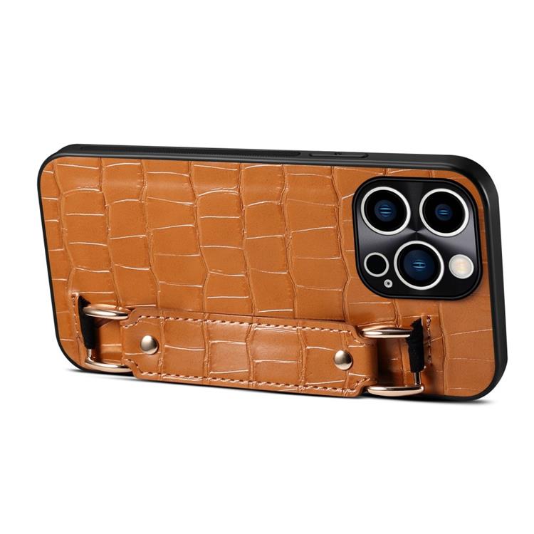 OEM iPhone 14 Pro Skal Korthållare Crocodile - Brun