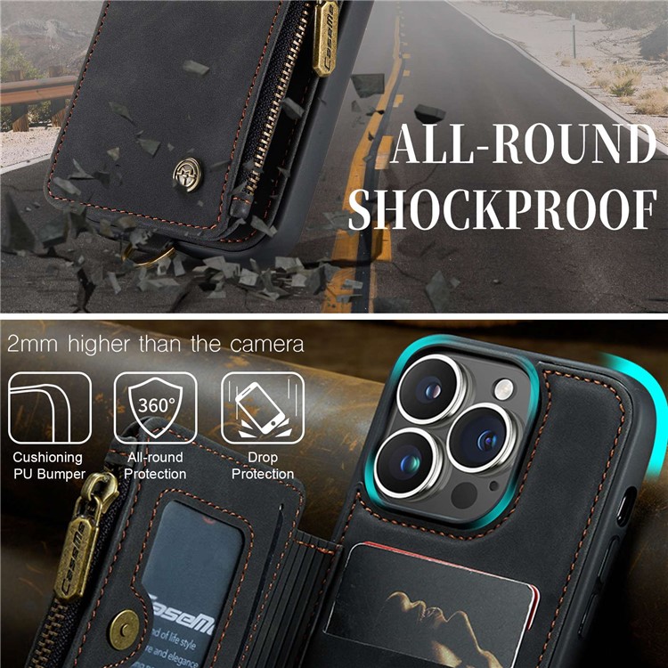 Caseme CASEME iPhone 14 Pro Plånboksfodral C20 Zipper Kickstand - Svart