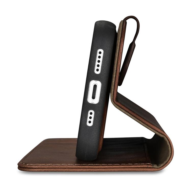 ICARER iCarer iPhone 14 Plånboksfodral 2in1 Äkta Läder Anti-RFID - Mörkbrun