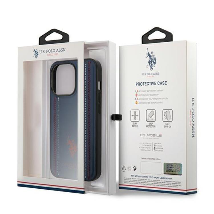 US Polo US Polo iPhone 14 Pro Max Skal Lädersöm - Marinblå