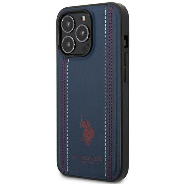 US Polo US Polo iPhone 14 Pro Skal Lädersöm - Marinblå