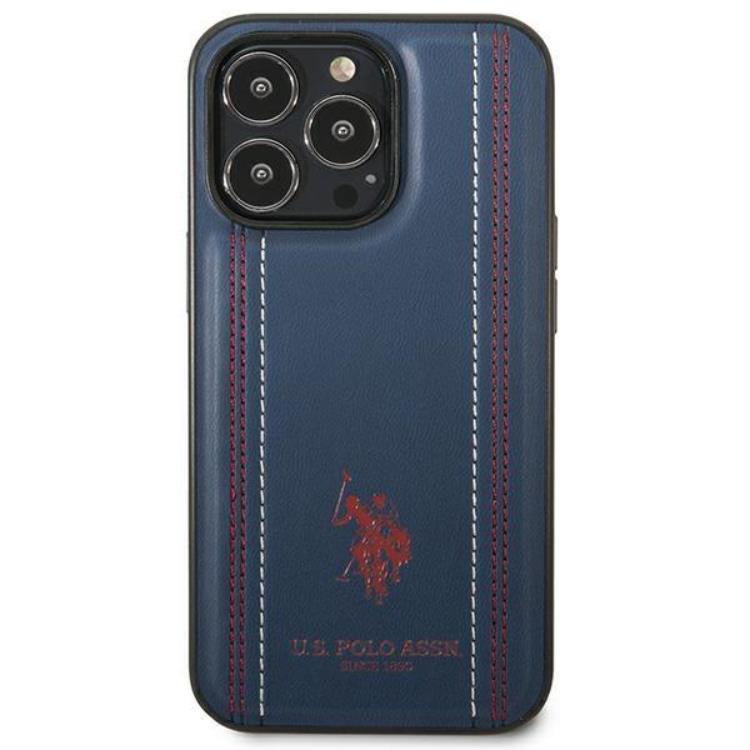 US Polo US Polo iPhone 14 Pro Skal Lädersöm - Marinblå