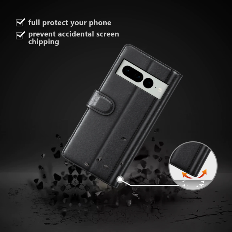 UTGATT Google Pixel 7 Plånboksfodral Äkta Läder - Svart