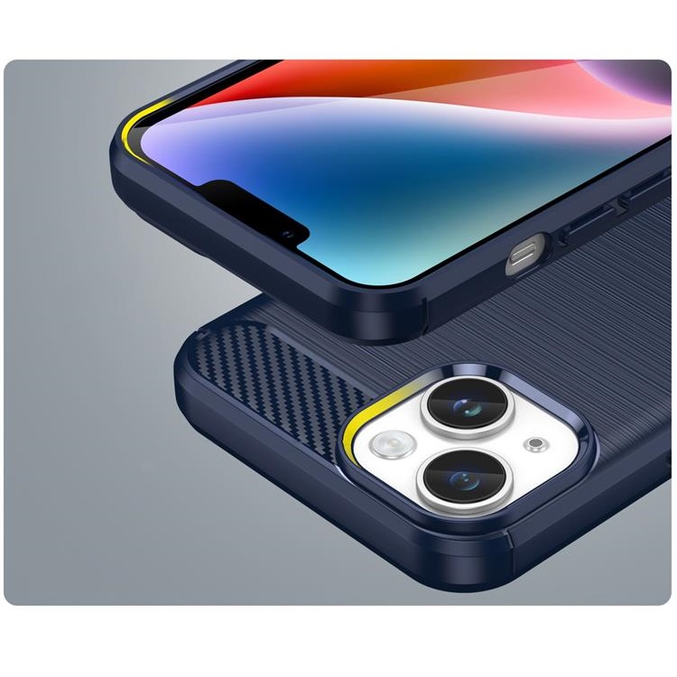 OEM iPhone 14 Plus Skal Carbon Fiber Texture - Blå