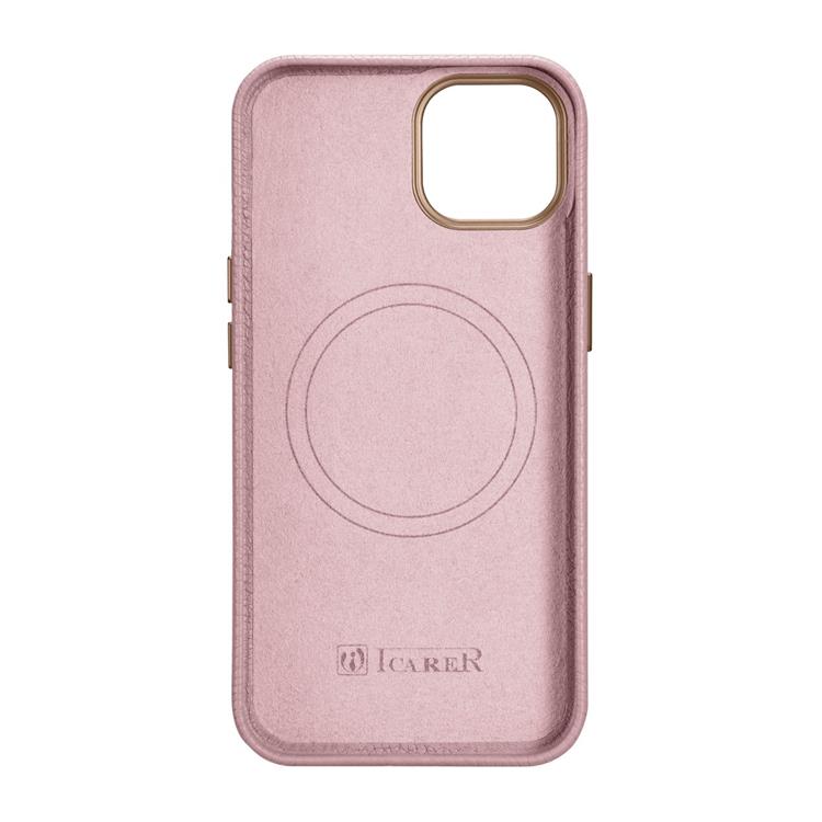 ICARER iCarer iPhone 14 Plus Skal Magsafe Äkta Läder Litchi Premium - Rosa