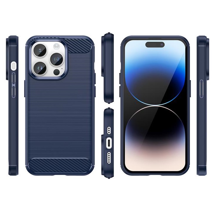OEM iPhone 14 Pro Skal Carbon Fiber Texture - Blå