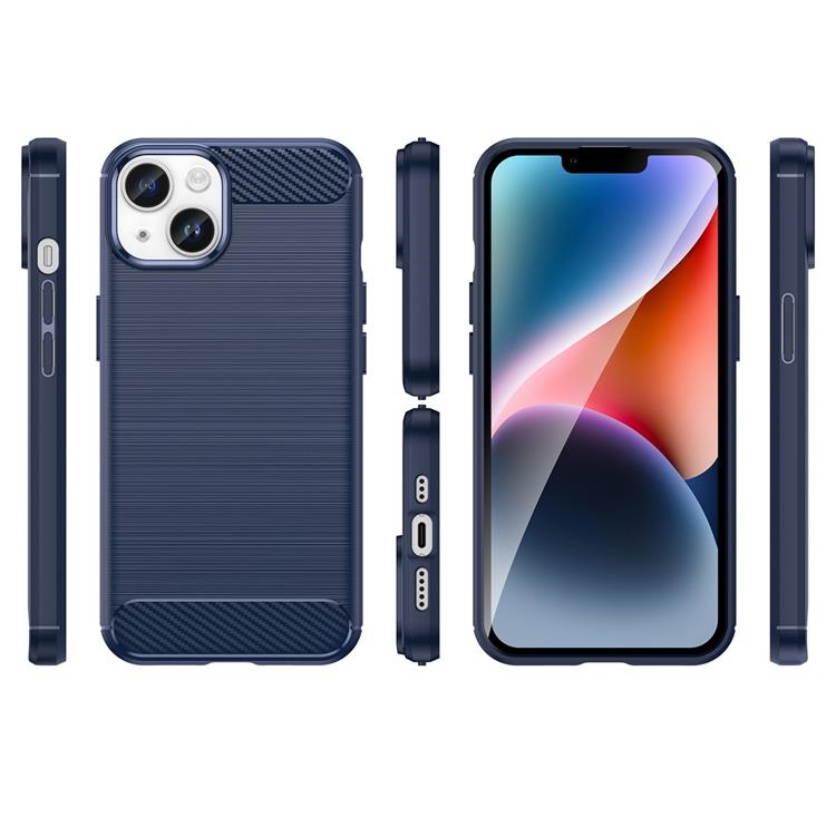 OEM iPhone 14 Skal Carbon Fiber Texture - Blå