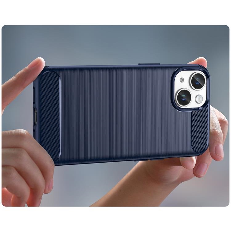 OEM iPhone 14 Skal Carbon Fiber Texture - Blå