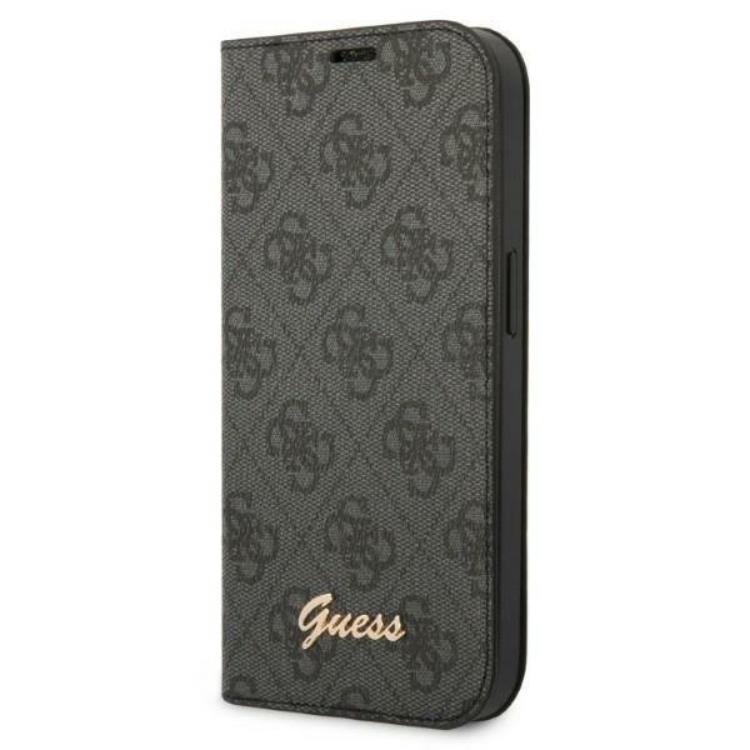 Guess GUESS iPhone 14 Plånboksfodral 4G Vintage Gold Logo - Svart