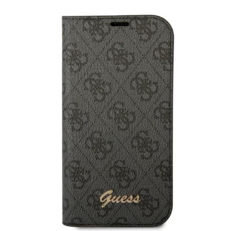 Guess GUESS iPhone 14 Plånboksfodral 4G Vintage Gold Logo - Svart