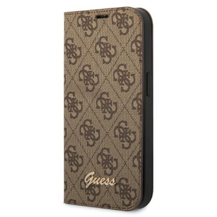 Guess GUESS iPhone 14 Plånboksfodral 4G Vintage Gold Logo - Brun