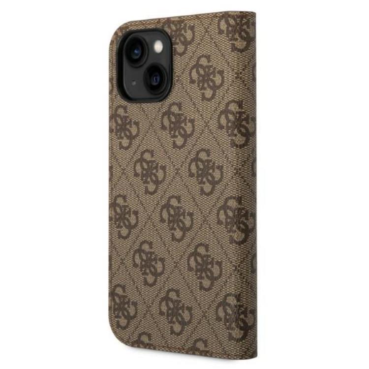 Guess GUESS iPhone 14 Plånboksfodral 4G Vintage Gold Logo - Brun