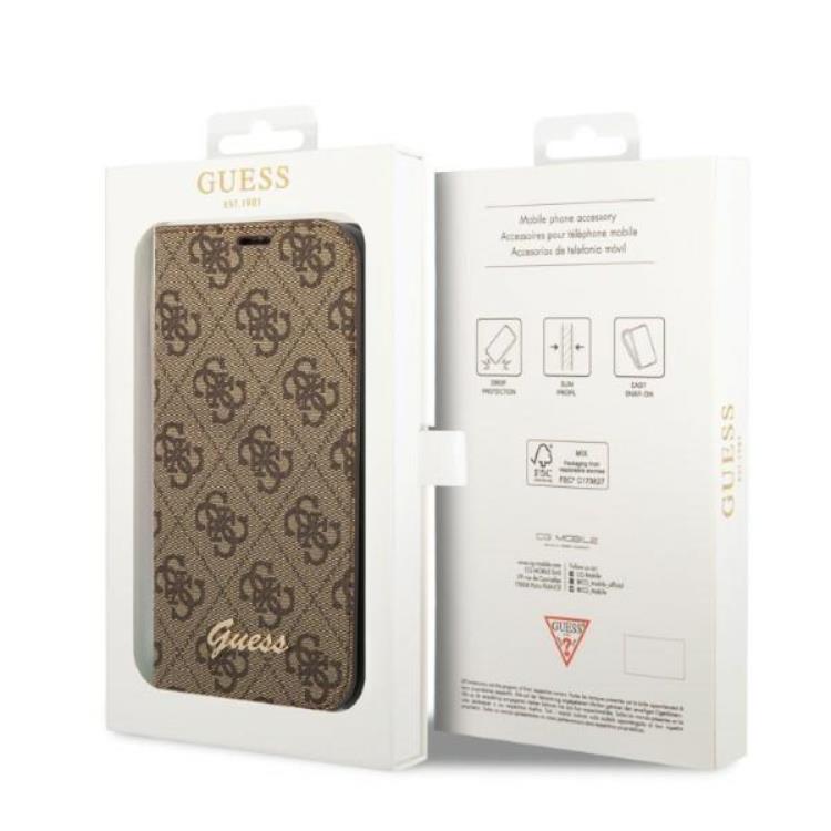 Guess GUESS iPhone 14 Plånboksfodral 4G Vintage Gold Logo - Brun