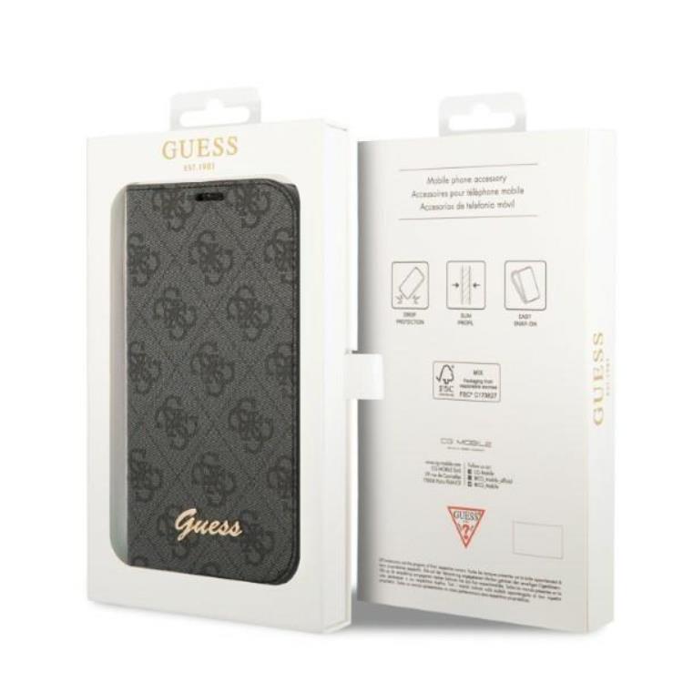 Guess GUESS iPhone 14 Pro Plånboksfodral Vintage Gold Logo - Svart