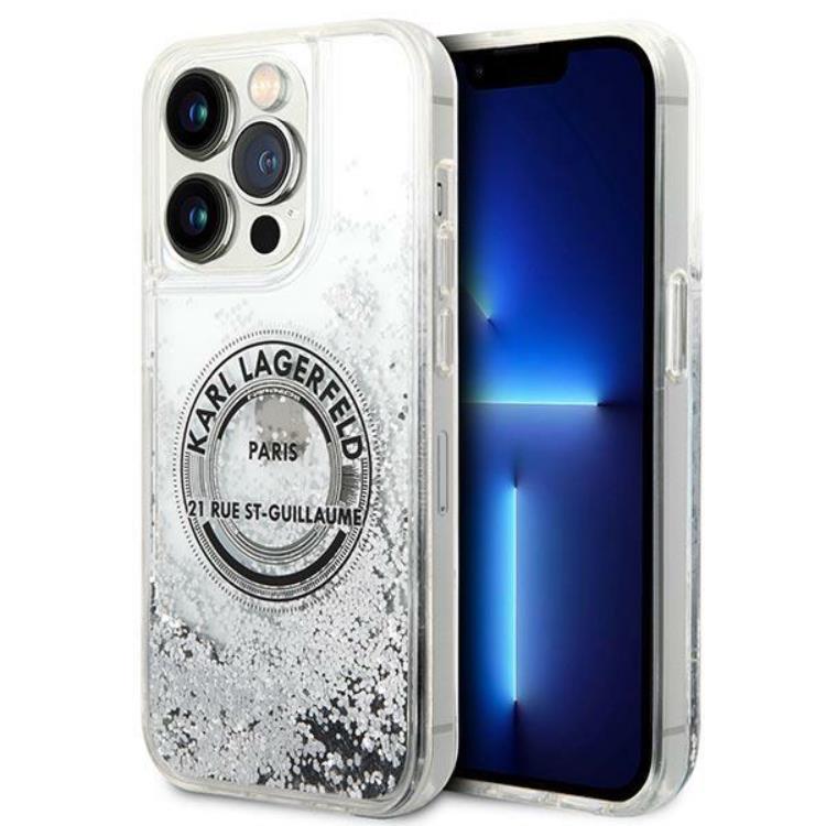KARL LAGERFELD Karl Lagerfeld iPhone 14 Pro Skal Liquid Glitter RSG - Silver