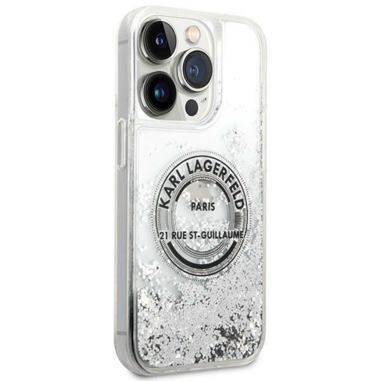 KARL LAGERFELD Karl Lagerfeld iPhone 14 Pro Skal Liquid Glitter RSG - Silver