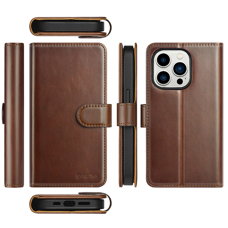 PULOKA Puloka iPhone 14 Plus Plånboksfodral Magsafe 2in1 Detachable - Brun