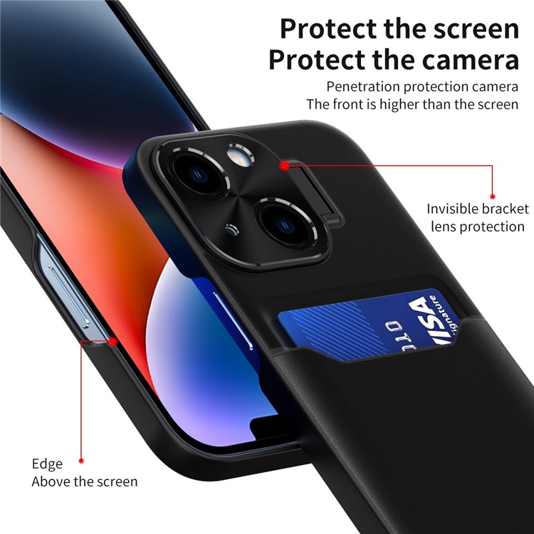 OEM iPhone 14 Plus Skal Korthållare Linsram Kickstand - Svart