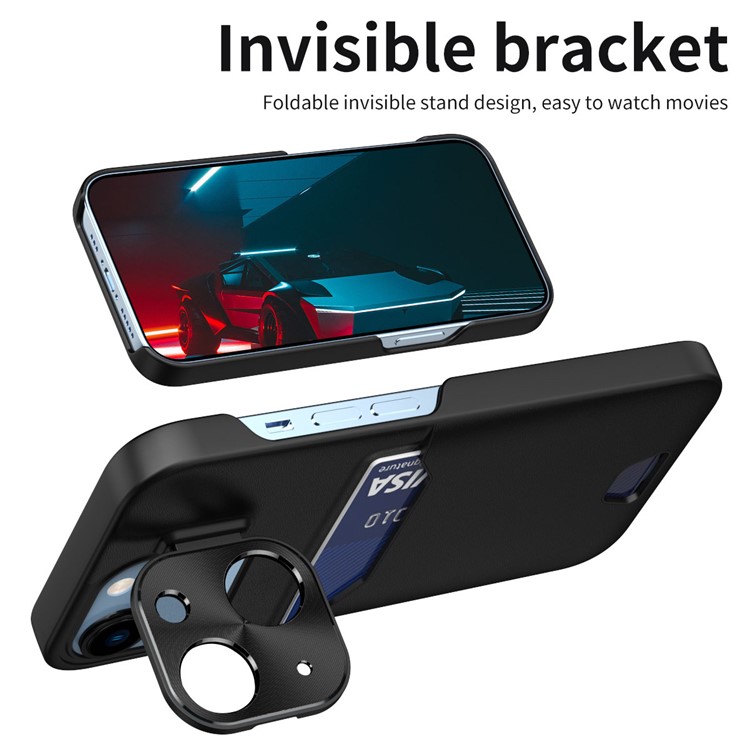 OEM iPhone 14 Plus Skal Korthållare Linsram Kickstand - Svart