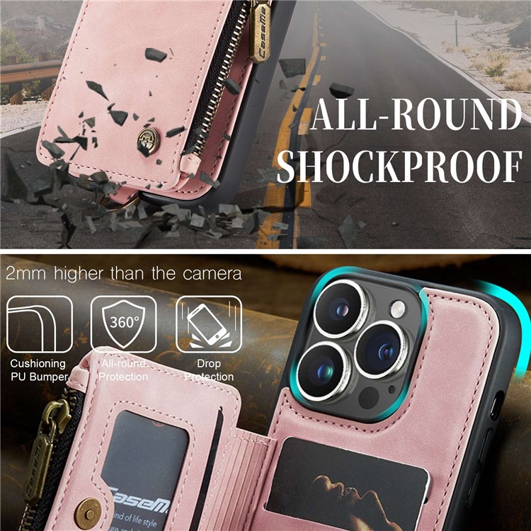 Caseme CASEME iPhone 14 Pro Max Plånboksfodral C20 Zipper Kickstand - Rosa