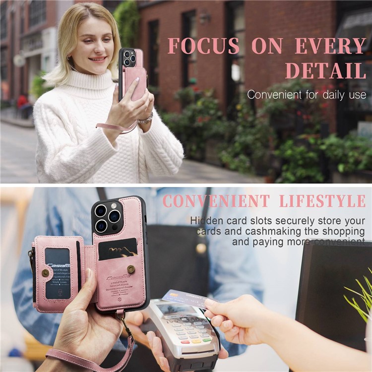 Caseme CASEME iPhone 14 Pro Plånboksfodral C20 Zipper Kickstand - Rosa