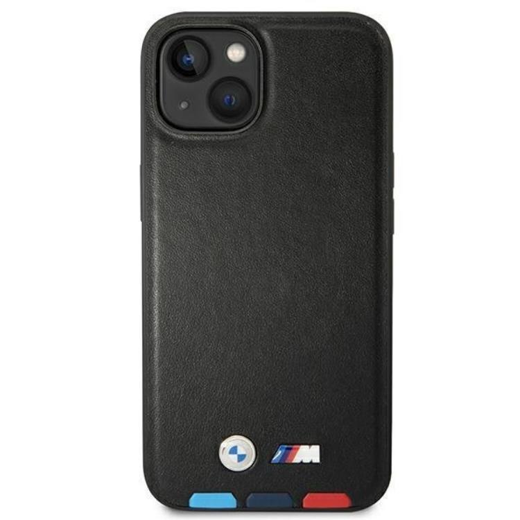 BMW BMW iPhone 14 Plus Skal Läder Stamp Tricolor - Svart