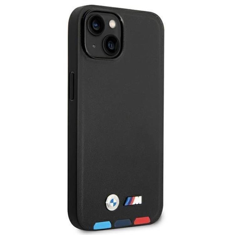 BMW BMW iPhone 14 Plus Skal Läder Stamp Tricolor - Svart