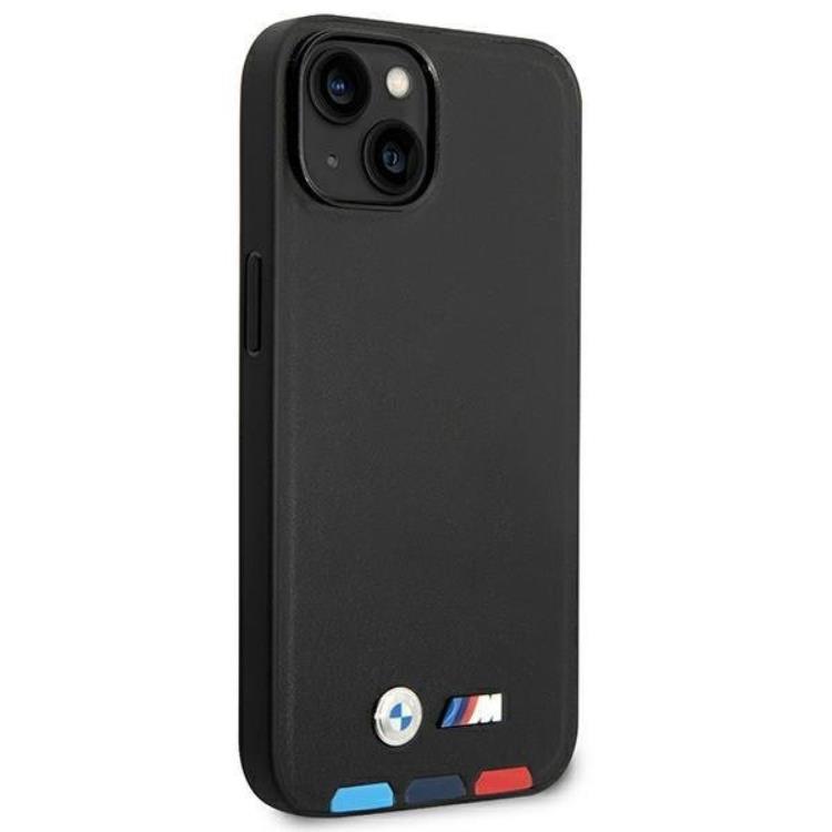BMW BMW iPhone 14 Plus Skal Magsafe Läder Stamp Tricolor - Svart