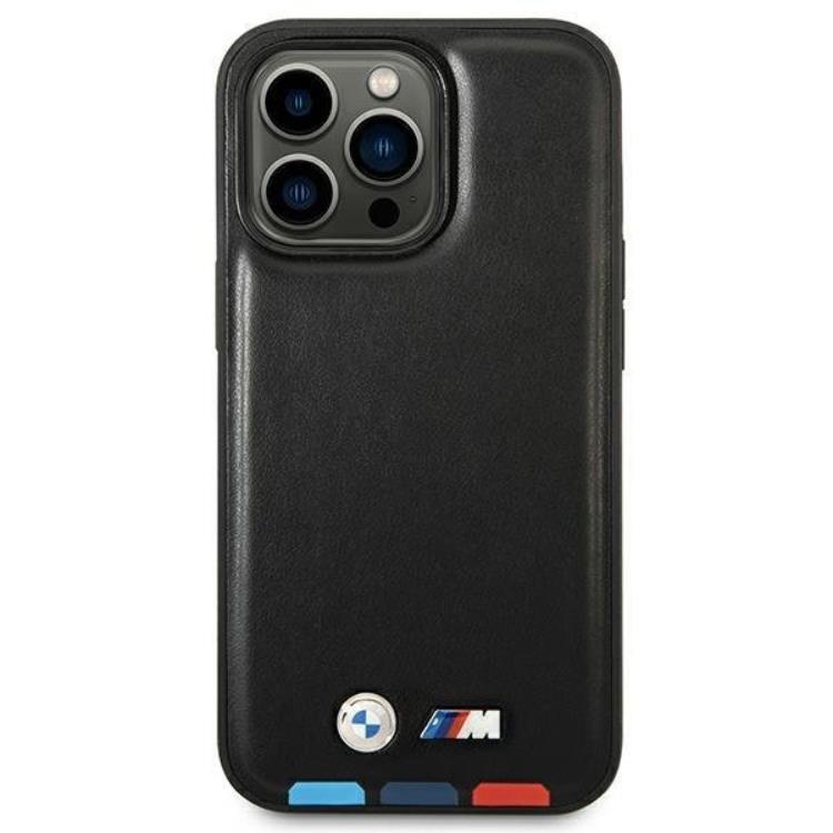 BMW BMW iPhone 14 Pro Max Skal Magsafe Läder Stamp Tricolor - Svart