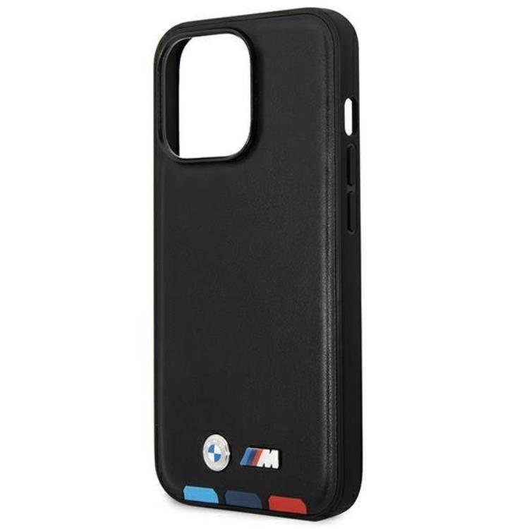 BMW BMW iPhone 14 Pro Skal Magsafe Läder Stamp Tricolor - Svart