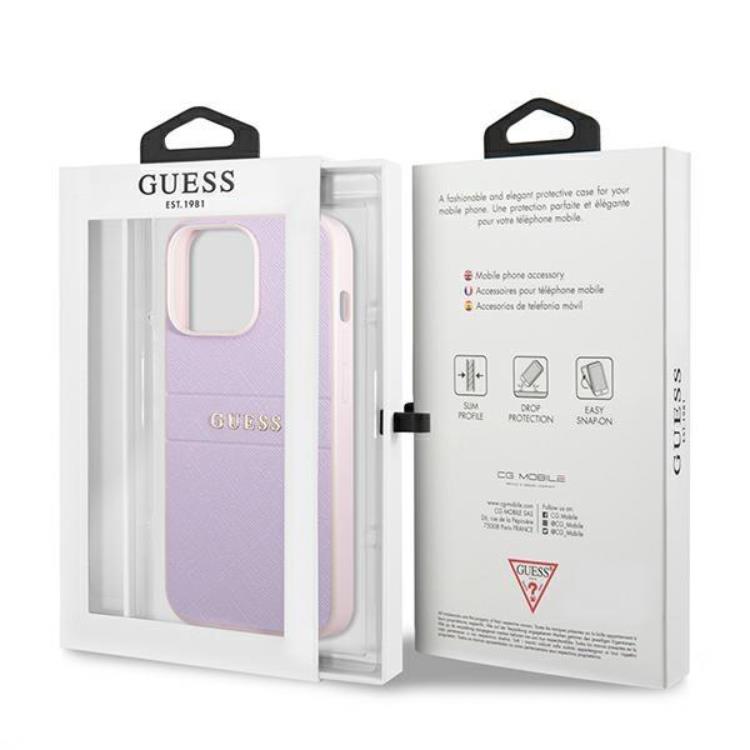 Guess Guess iPhone 13 Pro Skal Saffiano Hot Stamp & Metal Logo - Lila