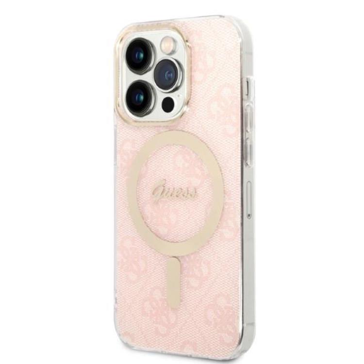 Guess GUESS iPhone 14 Pro Max Magsafe Skal 4G Print + Trådlös Laddare - Rosa