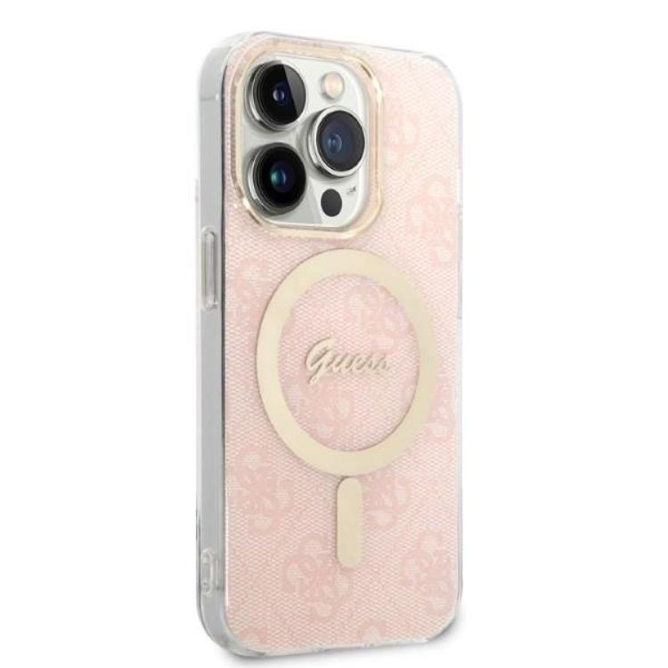 Guess GUESS iPhone 14 Pro Max Magsafe Skal 4G Print + Trådlös Laddare - Rosa