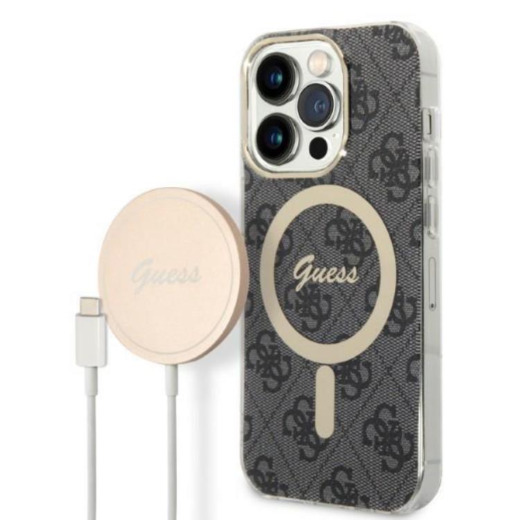 Guess GUESS iPhone 14 Pro Max Magsafe Skal Print + Trådlös Laddare - Svart