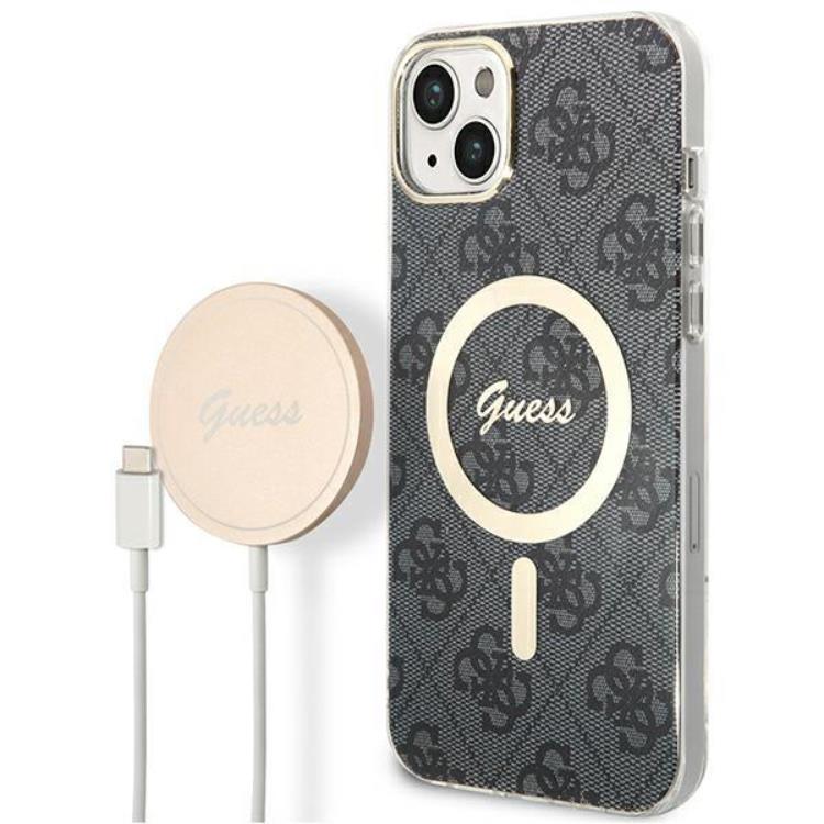 Guess GUESS iPhone 14 Magsafe Skal Print + Trådlös Laddare - Svart