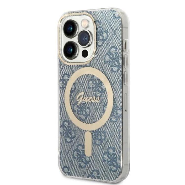 Guess GUESS iPhone 14 Pro Magsafe Skal Print + Trådlös Laddare - Blå