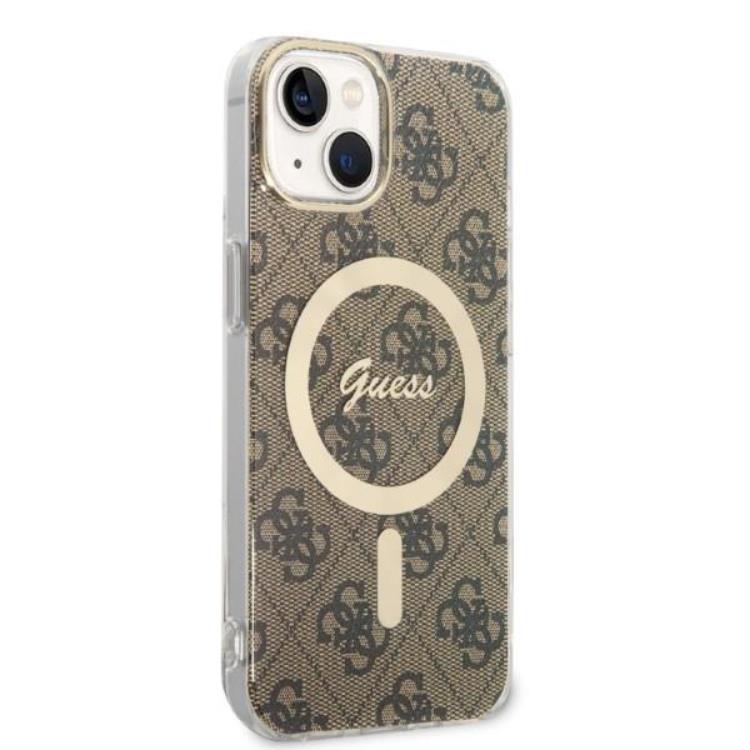 Guess GUESS iPhone 14 Plus Magsafe Skal Print + Trådlös Laddare - Brun