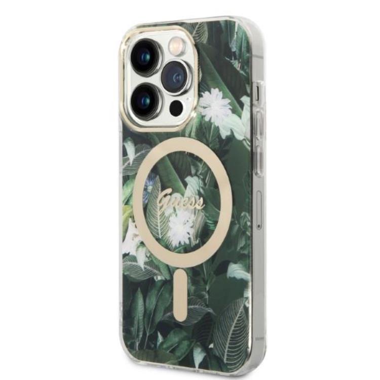 Guess GUESS iPhone 14 Pro Magsafe Skal Jungle + Trådlös Laddare - Grön