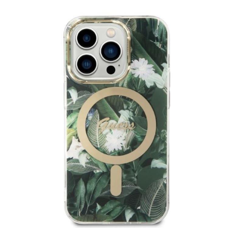 Guess GUESS iPhone 14 Pro Magsafe Skal Jungle + Trådlös Laddare - Grön