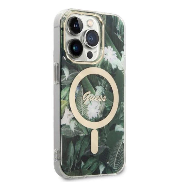 Guess GUESS iPhone 14 Pro Magsafe Skal Jungle + Trådlös Laddare - Grön