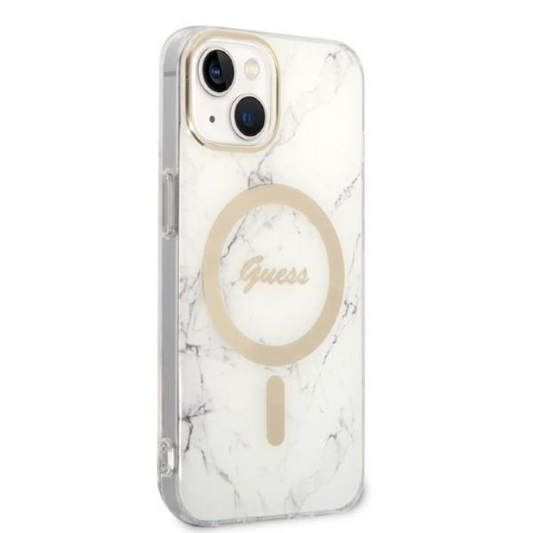 Guess GUESS iPhone 14 Magsafe Skal Marble + Trådlös Laddare - Vit