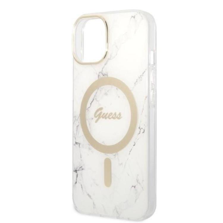 Guess GUESS iPhone 14 Magsafe Skal Marble + Trådlös Laddare - Vit
