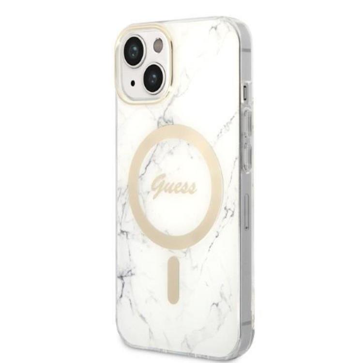 Guess GUESS iPhone 14 Plus Magsafe Skal Marble + Trådlös Laddare - Vit